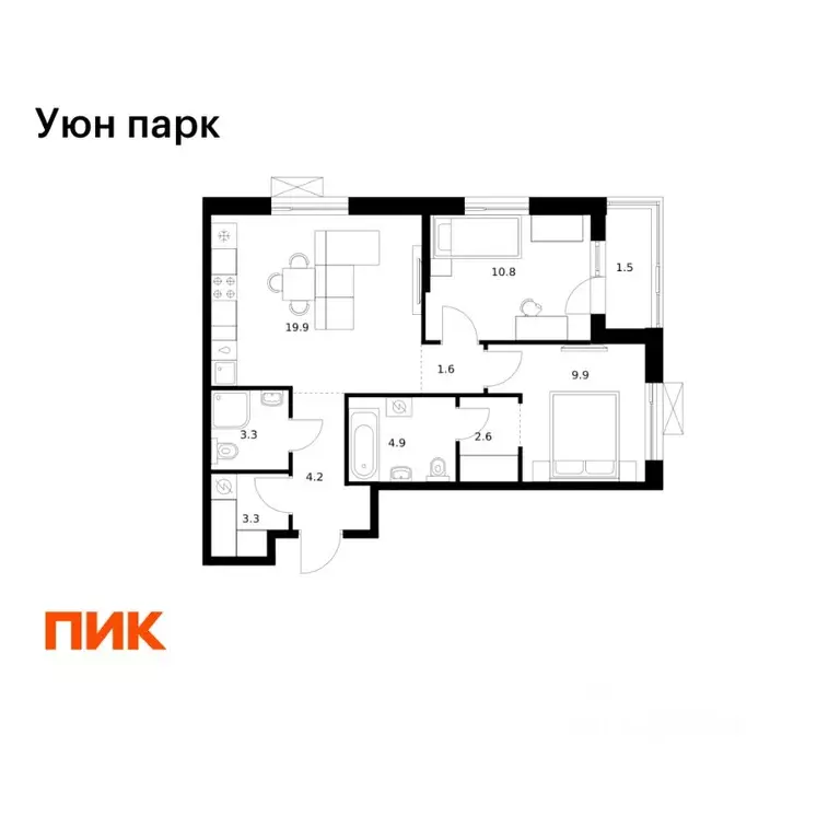 2-к кв. Сахалинская область, Южно-Сахалинск Уюн Парк жилой комплекс, ... - Фото 1