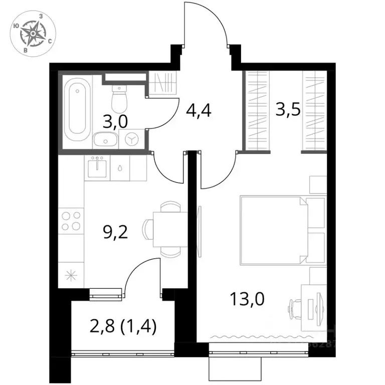 1-к кв. Московская область, Ленинский городской округ, д. Сапроново ... - Фото 2