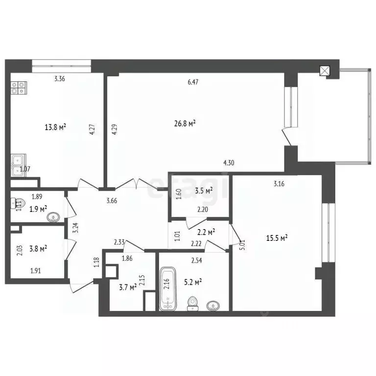2-к кв. Тюменская область, Тюмень ул. Осипенко, 16 (84.0 м) - Фото 1
