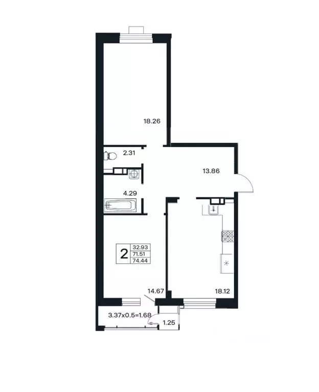 2-к кв. Краснодарский край, Краснодар ул. Шоссе Нефтяников, 26 (74.44 ... - Фото 0
