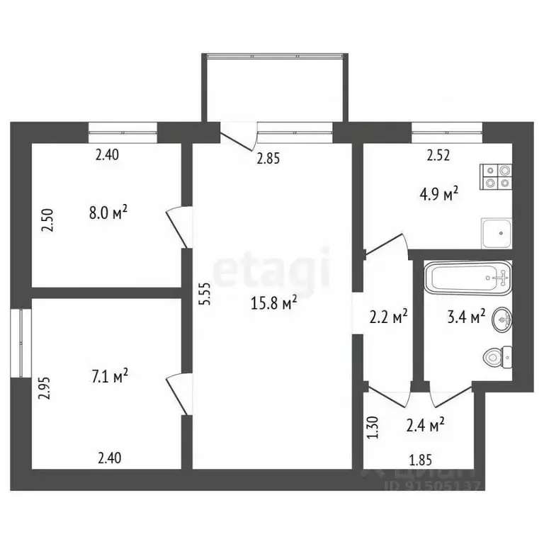 3-к кв. Тамбовская область, Мичуринск Липецкое ш., 103 (41.8 м) - Фото 2
