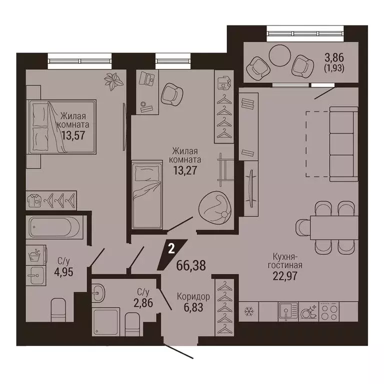 2-комнатная квартира: Екатеринбург, улица Энергостроителей, 7 (66.38 ... - Фото 0