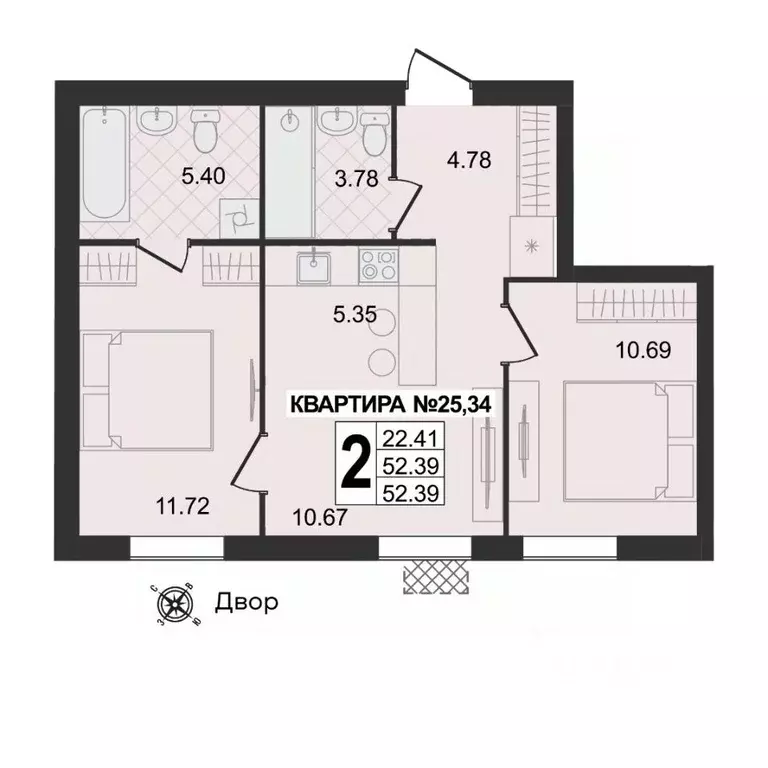 2-к кв. Владимирская область, Муром ул. 1-я Новослободская (52.39 м) - Фото 0