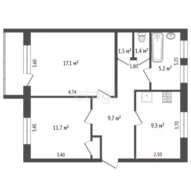 2-к кв. Ханты-Мансийский АО, Ханты-Мансийск ул. Гагарина, 117 (56.8 м) - Фото 1