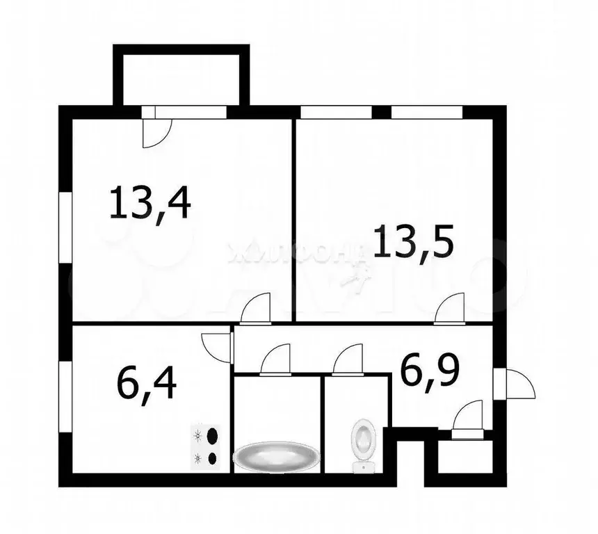 2-к. квартира, 44,7 м, 2/3 эт. - Фото 0