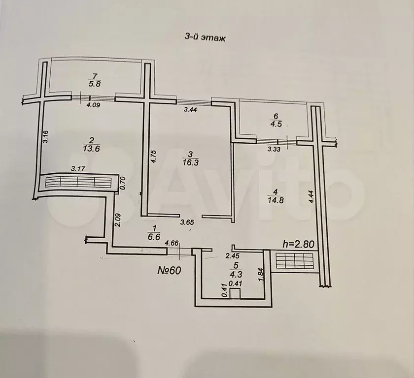 2-к. квартира, 65,9 м, 3/7 эт. - Фото 0