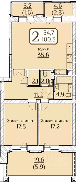 2-к кв. Чувашия, Чебоксары ул. Дегтярева, 15к1 (100.3 м) - Фото 1