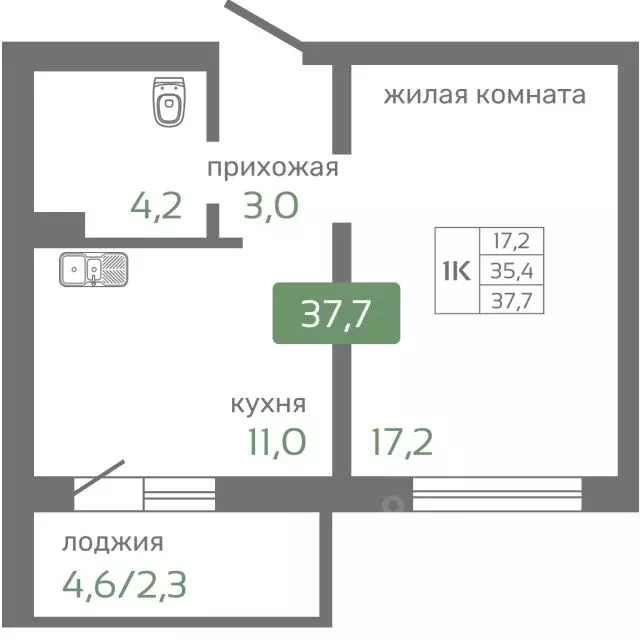 1-к кв. Красноярский край, Красноярск Норильская ул., с2 (37.8 м) - Фото 0