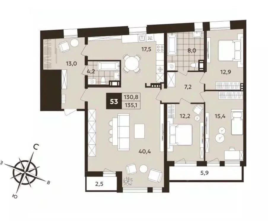 4-к кв. Санкт-Петербург Бронницкая ул., 11 (130.8 м) - Фото 2