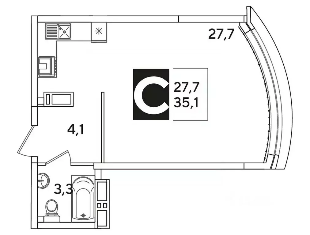 Студия Краснодарский край, Краснодар ул. Ивана Беличенко, 91 (35.1 м) - Фото 1