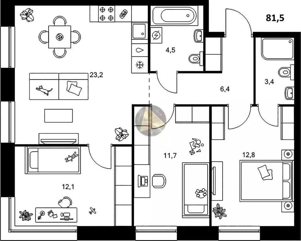 3-к кв. Санкт-Петербург Галерный проезд, 1К2 (81.5 м) - Фото 2