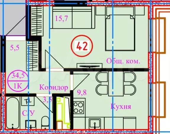 1-к. квартира, 34,5 м, 14/16 эт. - Фото 0