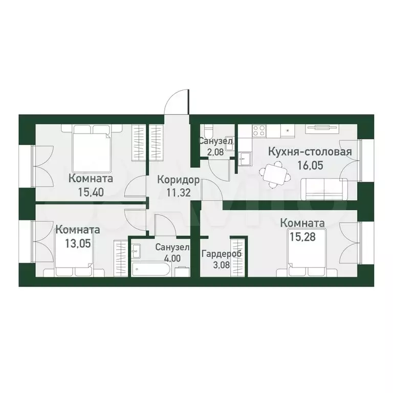 3-к. квартира, 82,8 м, 3/4 эт. - Фото 0