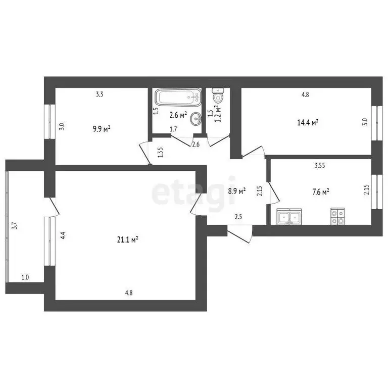 3-комнатная квартира: Мичуринск, Липецкое шоссе, 72В (65.7 м) - Фото 0