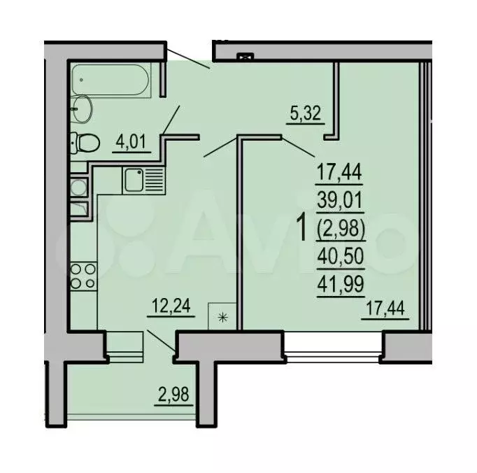 1-к. квартира, 42 м, 1/5 эт. - Фото 0