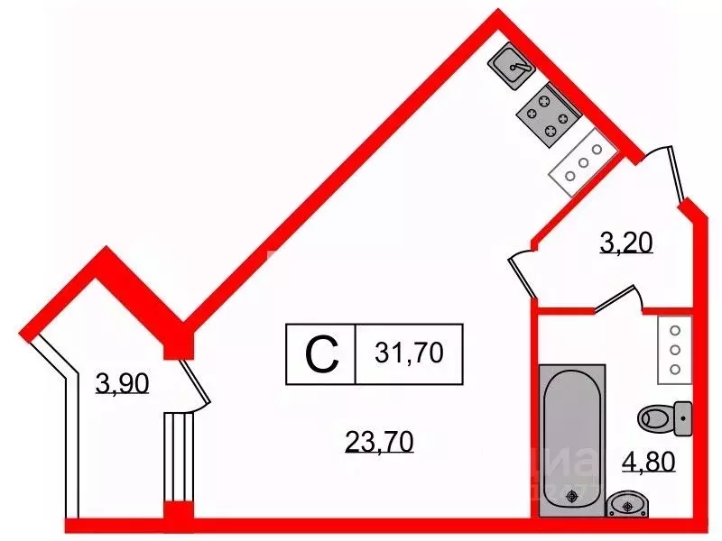 студия санкт-петербург просп. ударников, 33 (31.7 м) - Фото 1