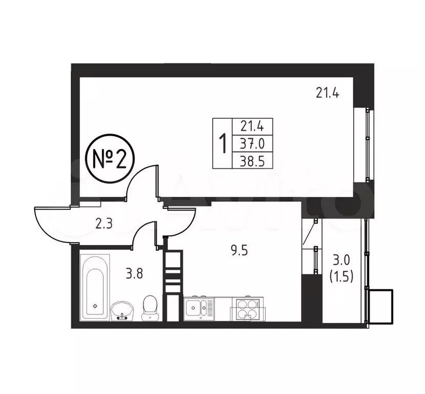 1-к. квартира, 38,5 м, 1/12 эт. - Фото 0