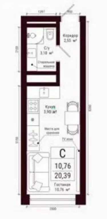 Квартира-студия: Уфа, улица Аксакова, 51 (20.39 м) - Фото 0