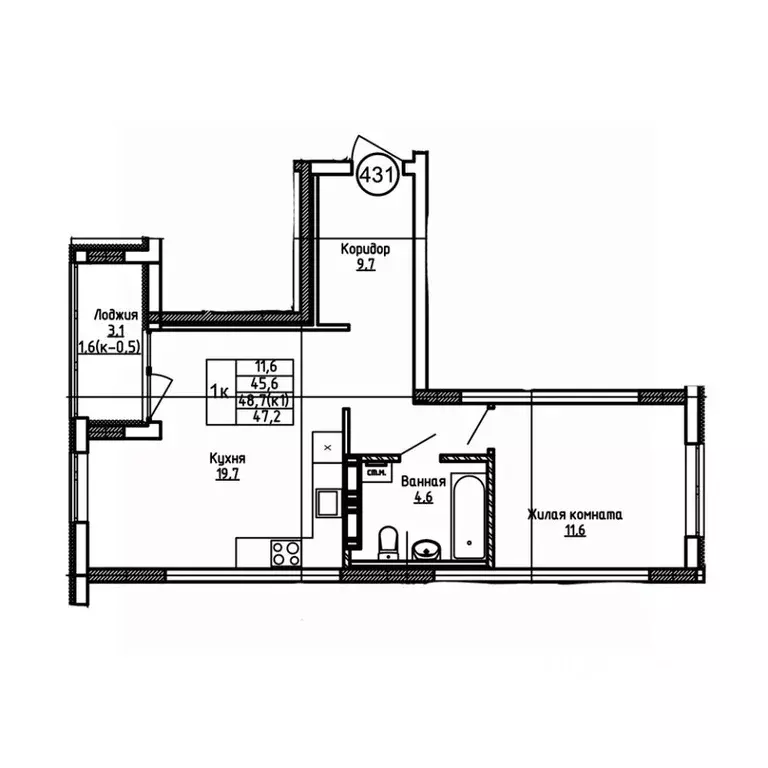1-к кв. Калининградская область, Калининград ул. 1-я Большая окружная ... - Фото 1