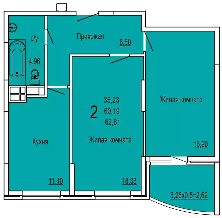 2-комнатная квартира: Краснодар, Командорская улица, 15/1 (62.81 м) - Фото 0