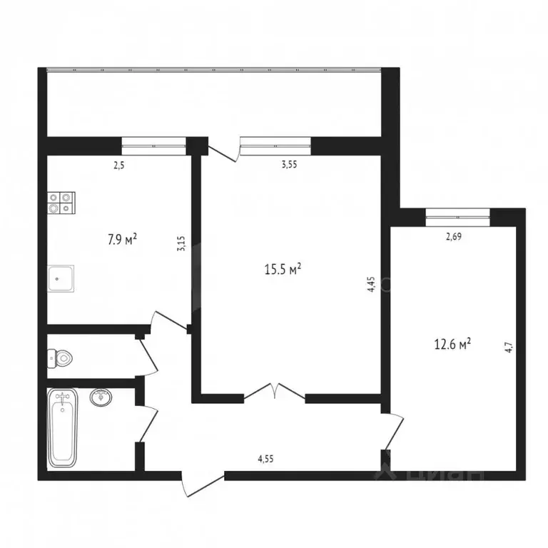 2-к кв. Тюменская область, Тюмень ул. Станционная, 38Б (47.9 м) - Фото 1