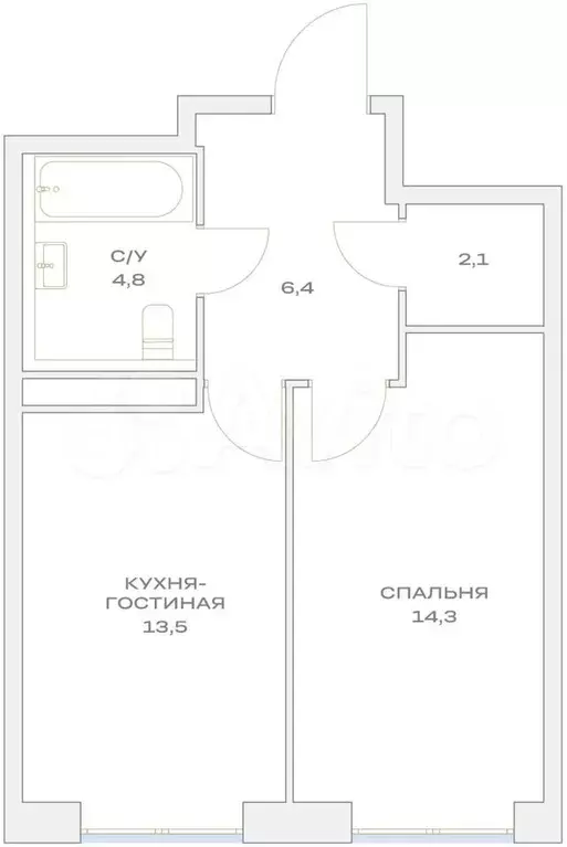 1-к. квартира, 41,1 м, 5/23 эт. - Фото 1