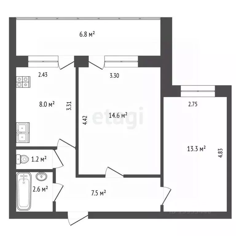 2-к кв. Тюменская область, Тюмень ул. Газовиков, 6 (47.2 м) - Фото 1