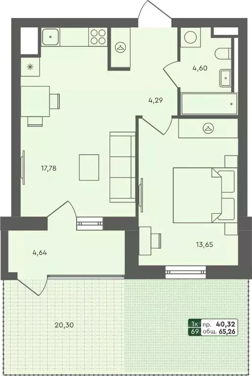 1-к кв. Омская область, Омск Красноярский тракт (65.26 м) - Фото 0