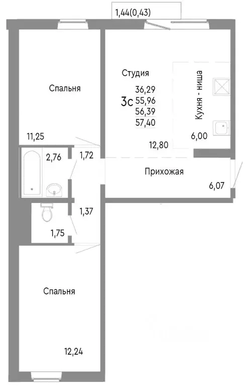 3-к кв. Челябинская область, Челябинск Нефтебазовая ул., 1к2 (56.39 м) - Фото 0