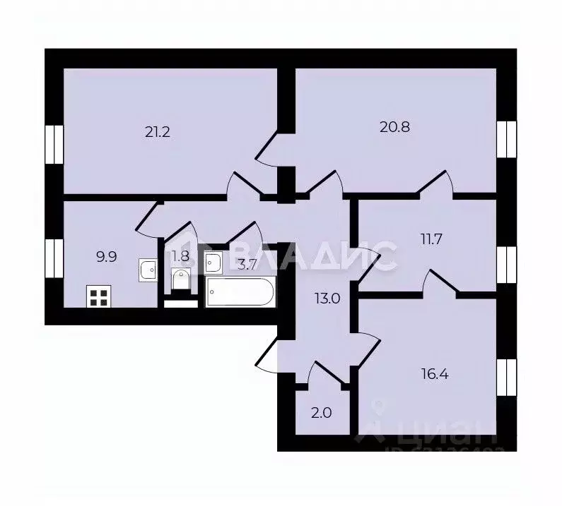 4-к кв. Санкт-Петербург, Санкт-Петербург, Колпино наб. Комсомольского ... - Фото 2