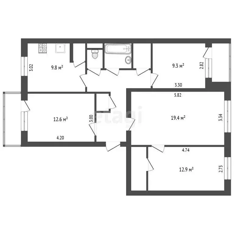 4-комнатная квартира: Хорошево, Центральная улица, 9 (81 м) - Фото 0