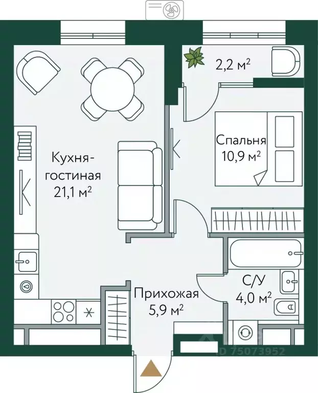 1-к кв. Волгоградская область, Волгоград Новосибирская ул., 74с1 (44.1 ... - Фото 0