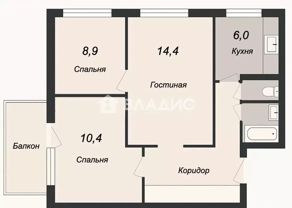 3-комнатная квартира: Балашиха, Первомайская улица, 3 (49.2 м) - Фото 1