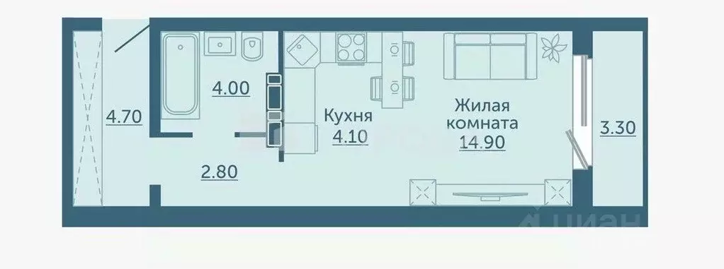 Студия Новосибирская область, Новосибирск ул. Забалуева, 92 (26.5 м) - Фото 1