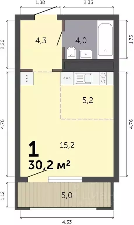 Студия Свердловская область, Екатеринбург Малевич жилой комплекс (30.2 ... - Фото 1