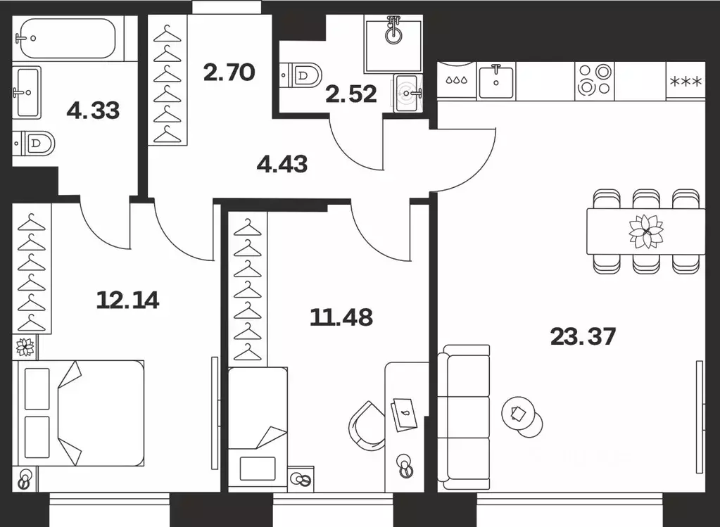 2-к кв. Тульская область, Тула Жукова Парк жилой комплекс (60.97 м) - Фото 1