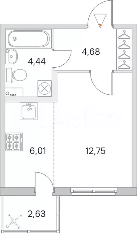 Квартира-студия, 28,7 м, 1/8 эт. - Фото 0