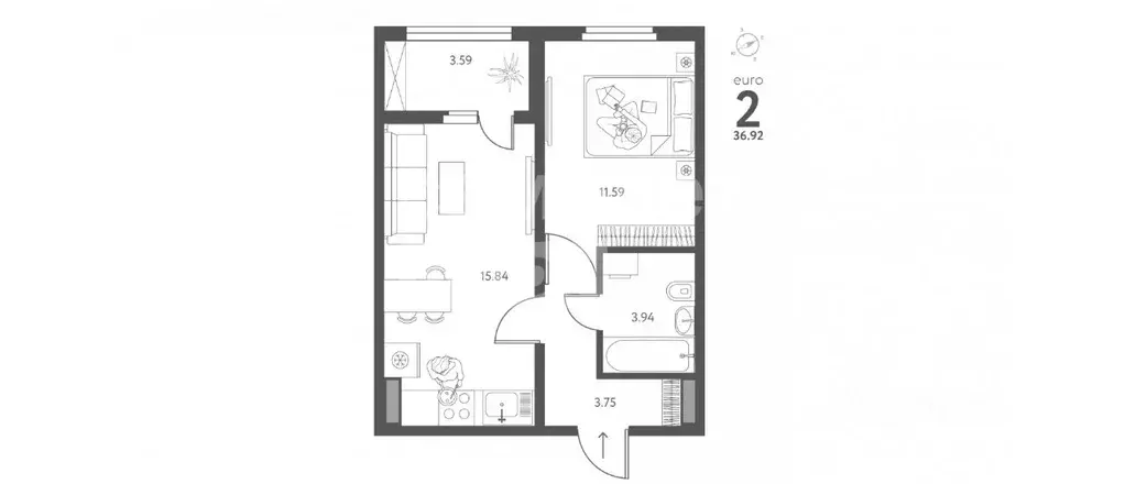 1-к кв. Липецкая область, Липецк ул. Перова, 1 (36.92 м) - Фото 0