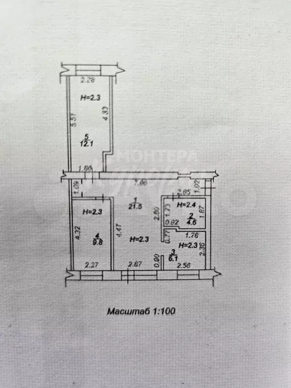 3-к. квартира, 54,1 м, 2/5 эт. - Фото 0