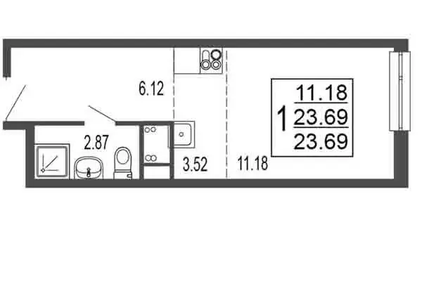 Квартира-студия: Лыткарино, 6-й микрорайон, 15Г (23.69 м) - Фото 0