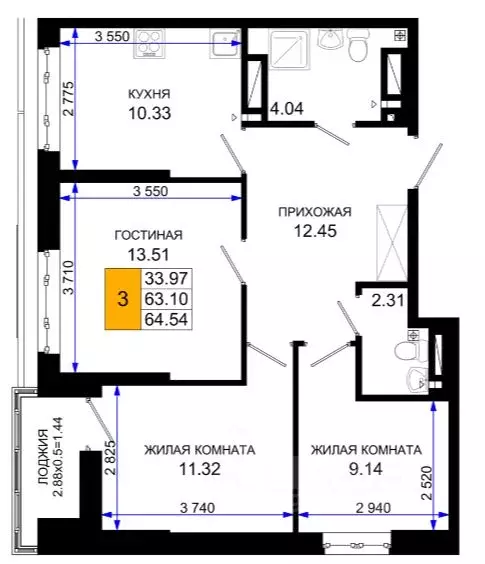 3-к кв. Ростовская область, Ростов-на-Дону Элеваторный пер., 6/3 ... - Фото 1