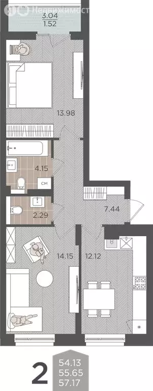 Квартира-студия: Калининград, Батальная улица, 65А (55.65 м) - Фото 1