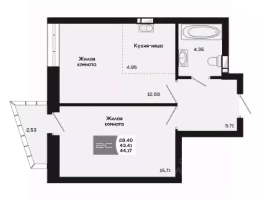 2-к кв. Новосибирская область, Новосибирск ул. Титова, 48 (43.41 м) - Фото 0