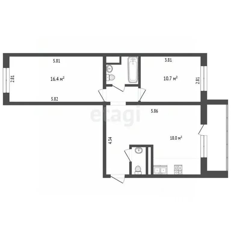 2-к кв. Челябинская область, Челябинск ул. Бейвеля, 52 (55.6 м) - Фото 1