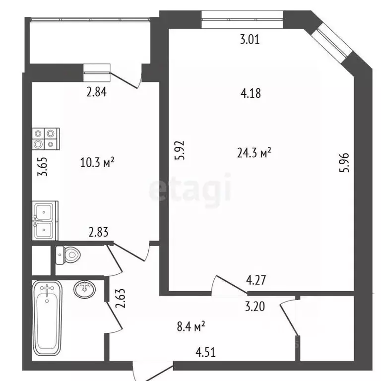 1-к кв. Санкт-Петербург ул. Симонова, 4к1 (48.4 м) - Фото 1
