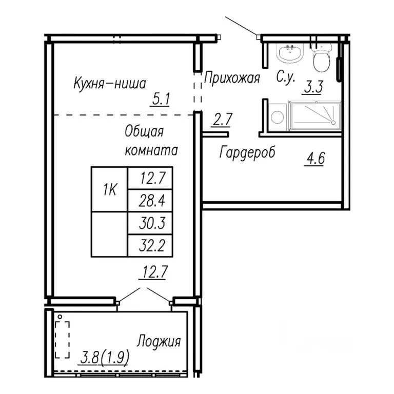 1-к кв. Алтайский край, Барнаул ул. Антона Петрова, 210Б (30.3 м) - Фото 1