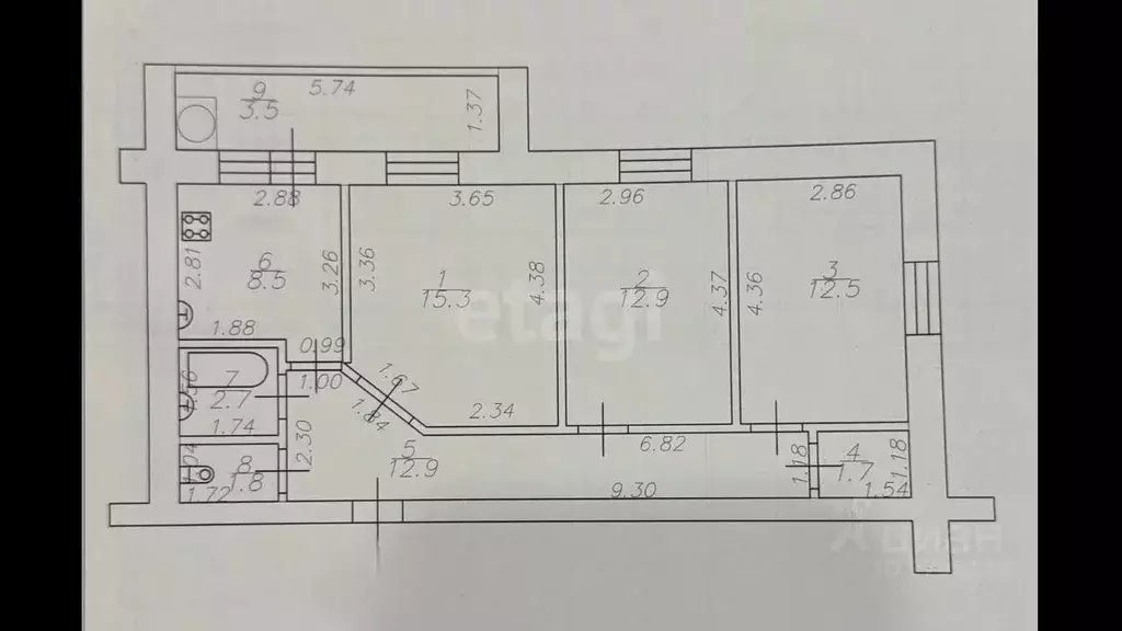 3-к кв. Татарстан, Казань ул. Горьковское Шоссе, 17 (68.3 м) - Фото 2