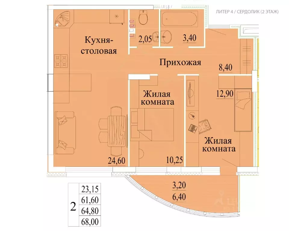 2-к кв. Ивановская область, Иваново Самоцветы мкр, 4 (68.0 м) - Фото 0