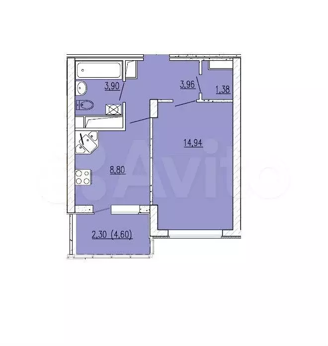 1-к. квартира, 35,3 м, 4/8 эт. - Фото 1