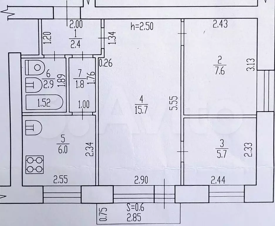 3-к. квартира, 42,1 м, 2/5 эт. - Фото 0